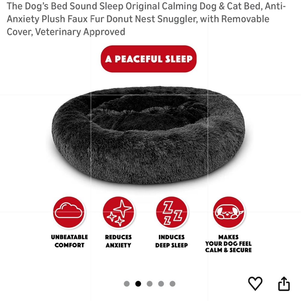 XL Black Faux Fur The Dog's Bed Sound Sleep Calming Dog Bed. Preowned